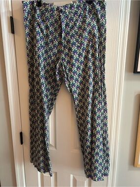 Zara Purple Green Patterned Boot Cut Pants